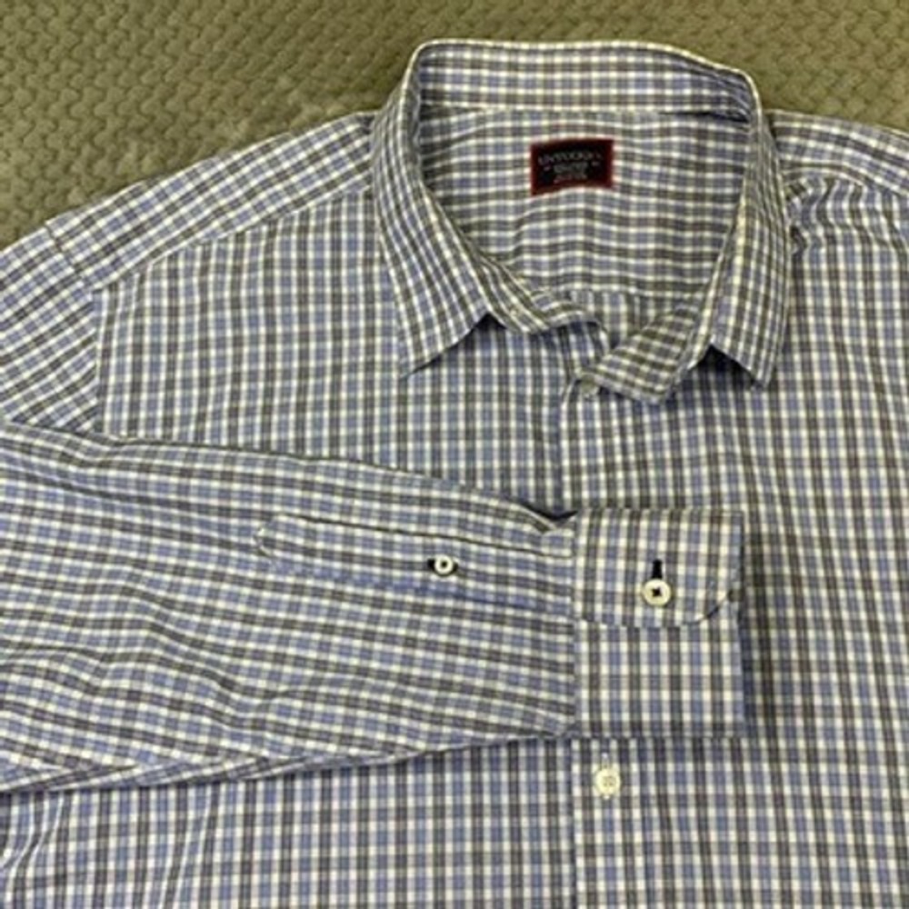 UNTUCKit Mens XXXL Blue White Gingham Wrinkle Free Cotton Button Down Shirt